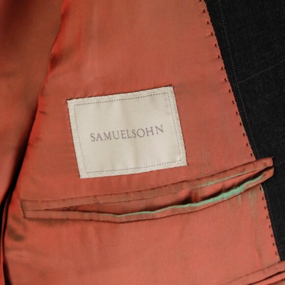 Samuelsohn Blazer Mens 44 Tall Long Gray Plaid Wool Super 100s Sport Coat Jacket - Picture 13 of 16